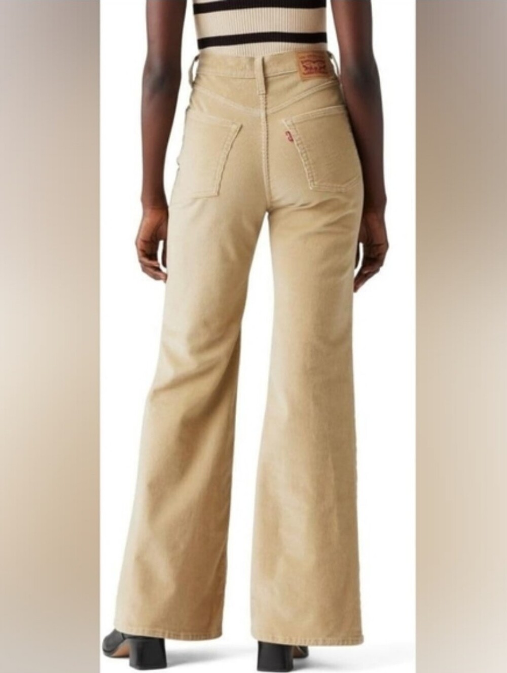Levi's Ribcage Bell Corduroy Jeans 27x31 Tan Color Retro 70s Fit High Rise Soft - Picture 2 of 10